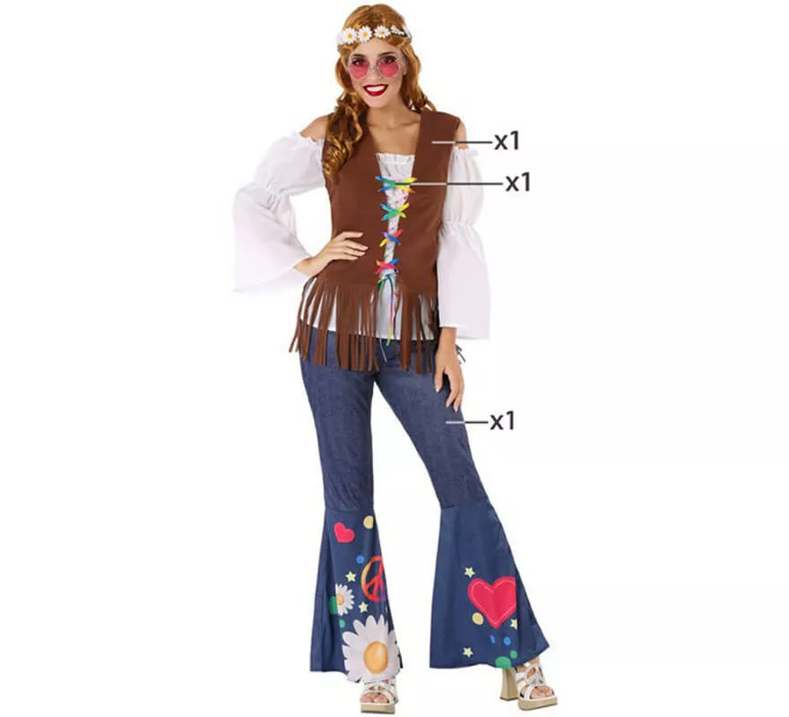 Disfraz de Hippie con Chaleco para mujer