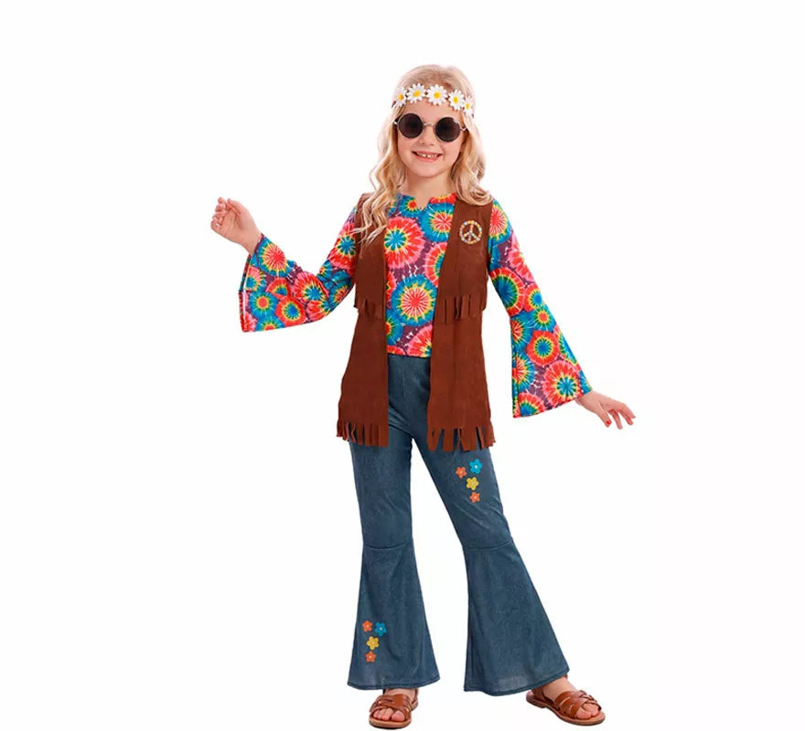 Disfraz de Hippie con Chaleco para niña