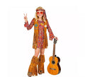 Disfraz de Hippie con cubrebotas y flecos para mujer