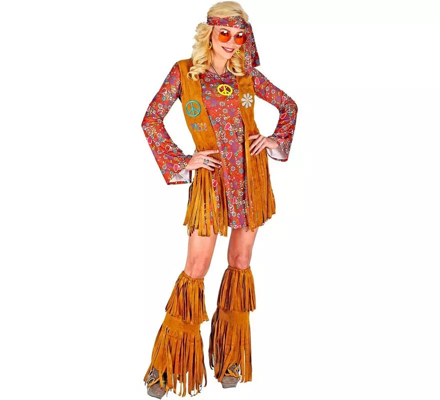 Translation missing: en.Disfraz de Hippie con cubrebotas y flecos para mujer