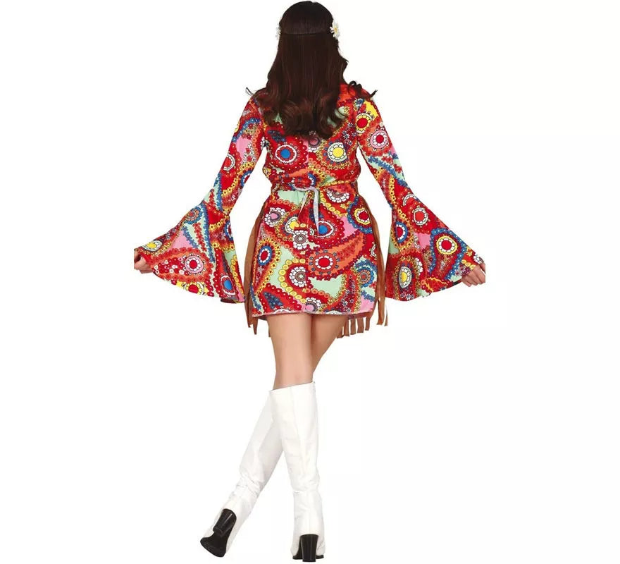 Disfraz de Hippie con vestido corto para mujer
