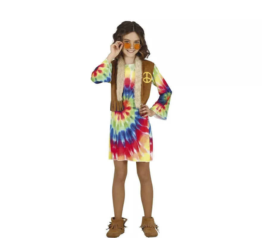 Translation missing: en.Disfraz de Hippie con vestido multicolor para niña