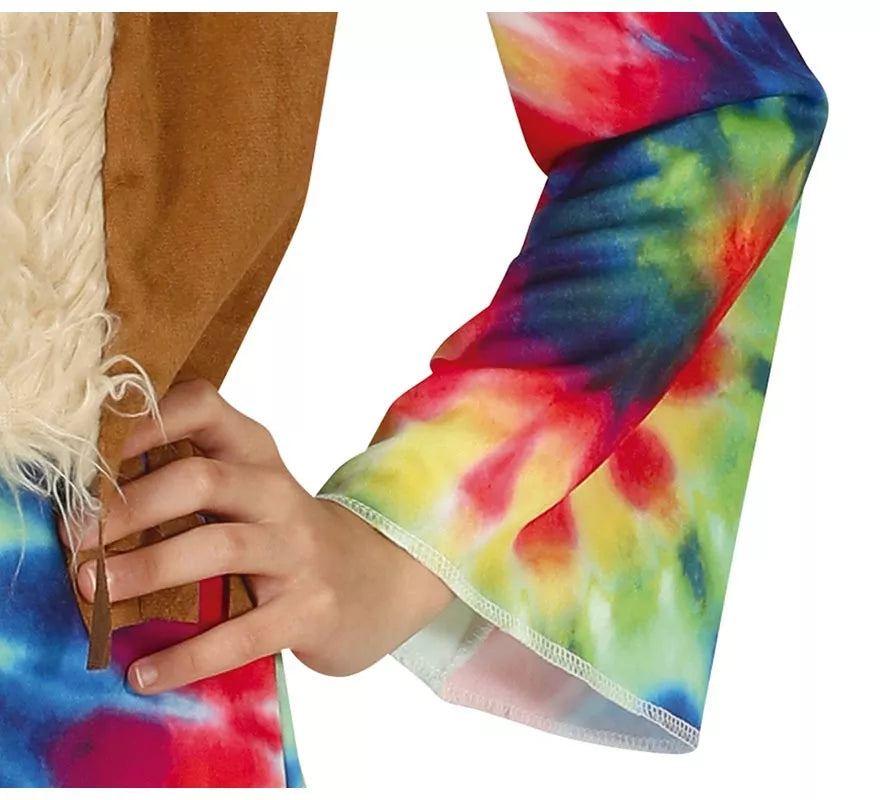 Disfraz de Hippie con vestido multicolor para niña