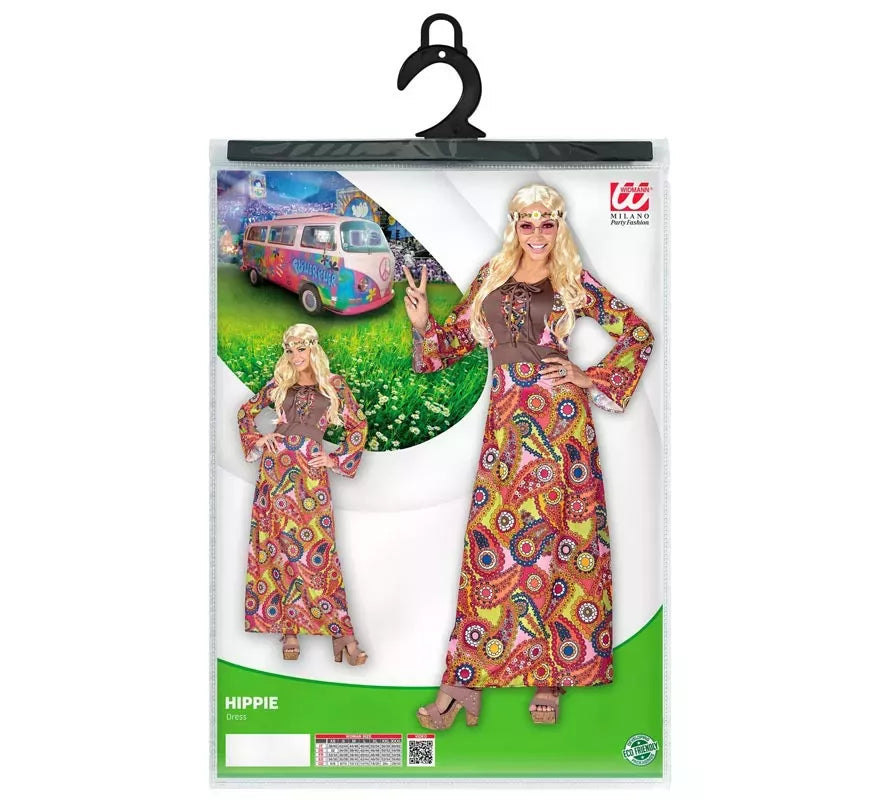 Disfraz de Hippie figuras multicolor para mujer