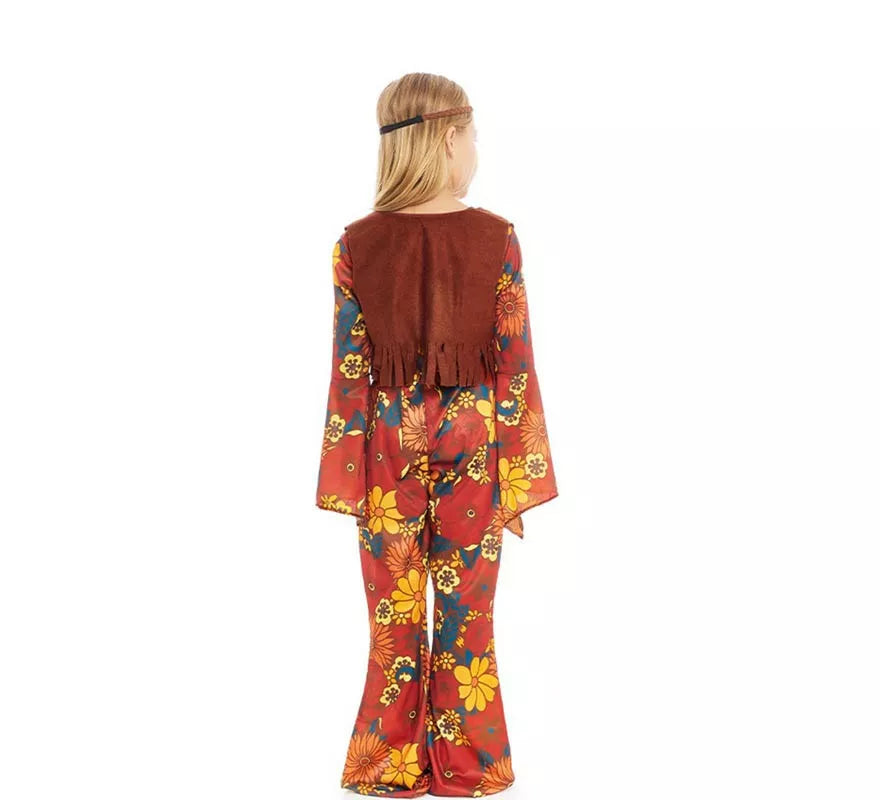 Disfraz de Hippie floral con chaleco para niña