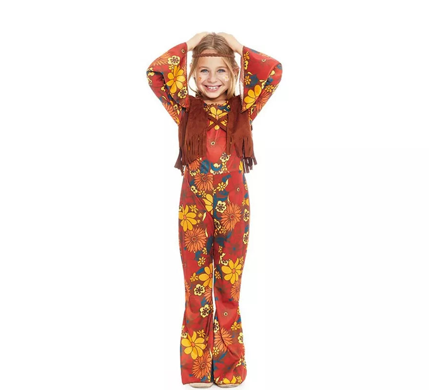 Disfraz de Hippie floral con chaleco para niña