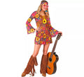Disfraz de Hippie floral con flecos para mujer