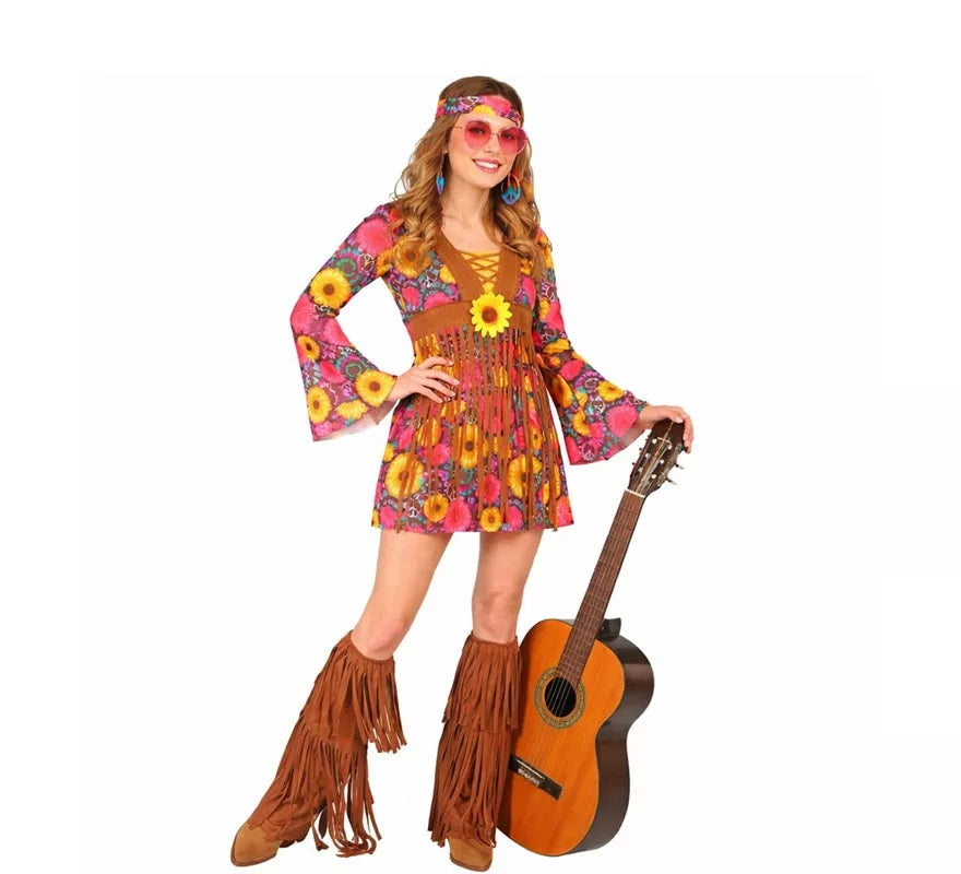 Translation missing: en.Disfraz de Hippie floral con flecos para mujer