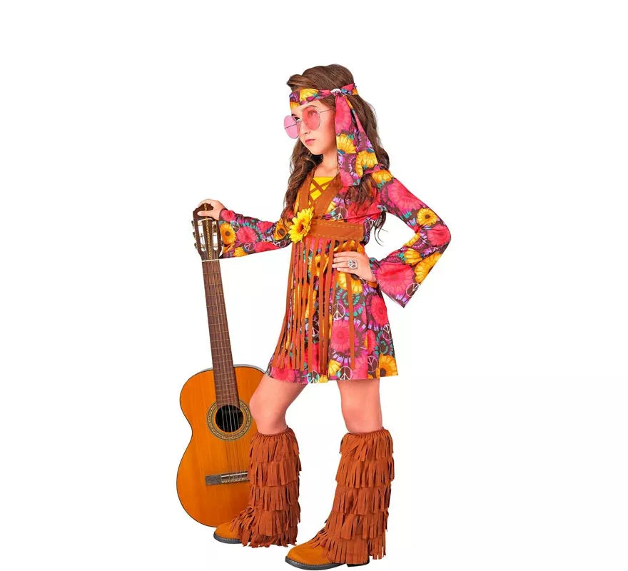 Translation missing: en.Disfraz de Hippie Floral con flecos para niña y adolescente