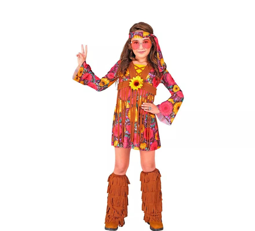 Translation missing: en.Disfraz de Hippie Floral con flecos para niña y adolescente
