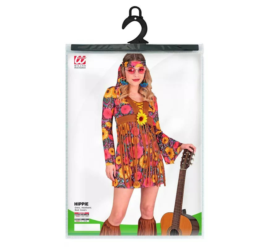 Disfraz de Hippie Floral con flecos para niña y adolescente