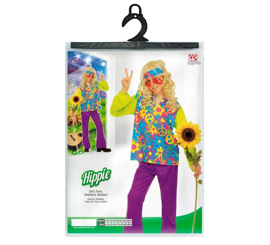 Translation missing: en.Disfraz de Hippie Floral verde para niño y adolescente