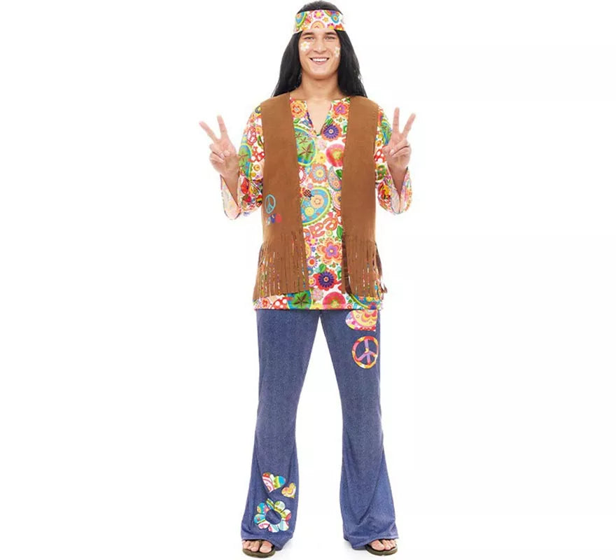 Disfraz de Hippie Flores con chaleco para hombre