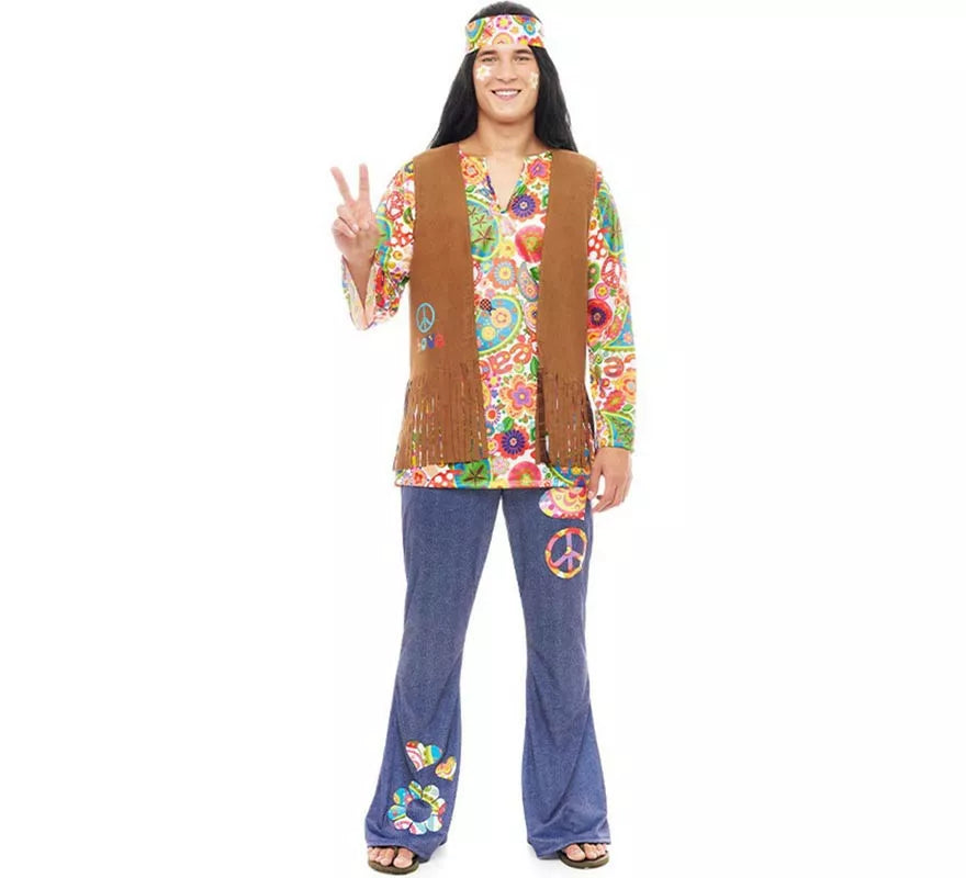 Disfraz de Hippie Flores con chaleco para hombre