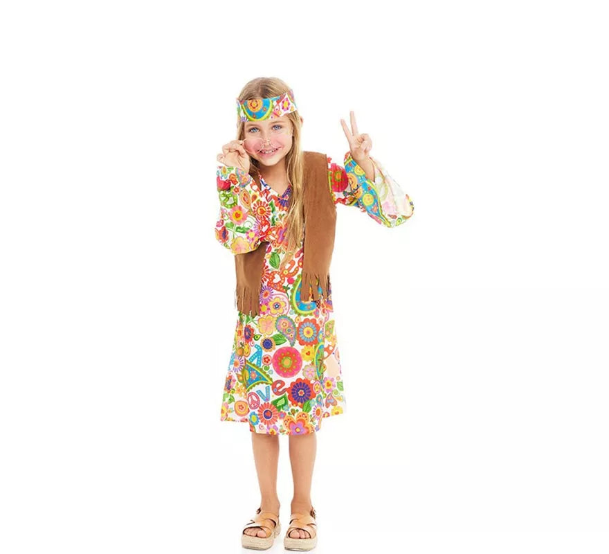 Translation missing: en.Disfraz de Hippie Flores con chaleco para niña