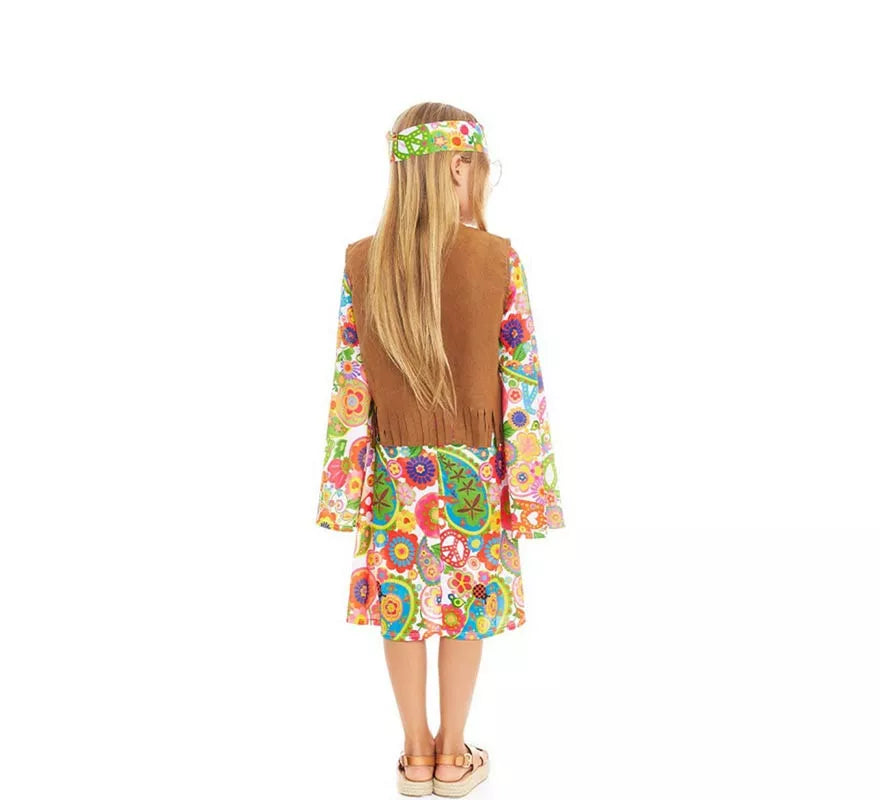 Disfraz de Hippie Flores con chaleco para niña