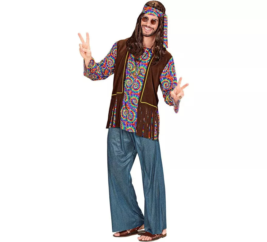 Disfraz de Hippie Psicodélico con chaleco para hombre