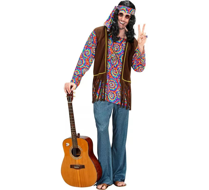 Disfraz de Hippie Psicodélico con chaleco para hombre
