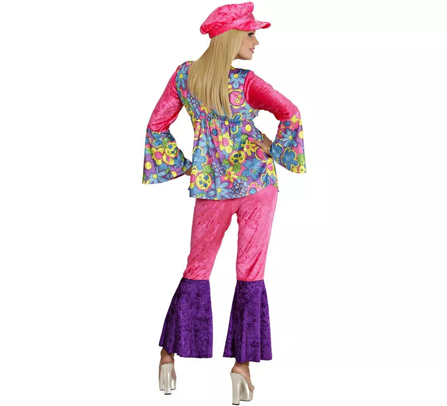 Disfraz de Hippie rosa de terciopelo para mujer