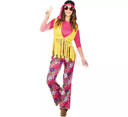 Disfraz de Hippie rosa para mujer