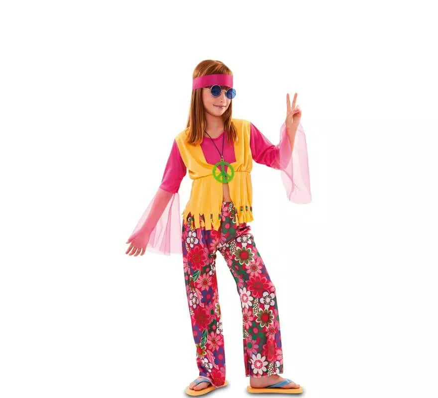 Disfraz de Hippie Rosa para niña