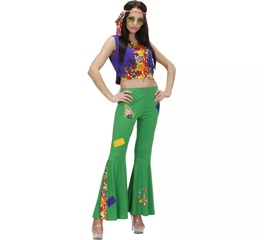 Disfraz de Hippie verde para mujer