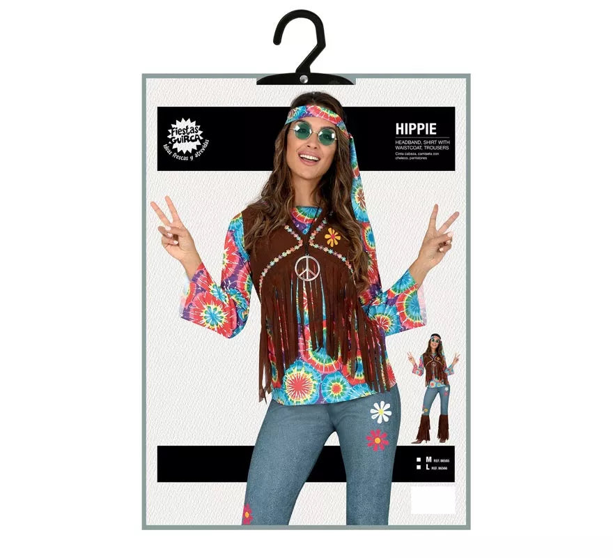 Disfraz de Hippy con Chaleco para mujer