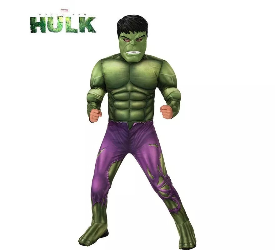 Translation missing: en.Disfraz de Hulk verde musculoso con máscara deluxe para niño