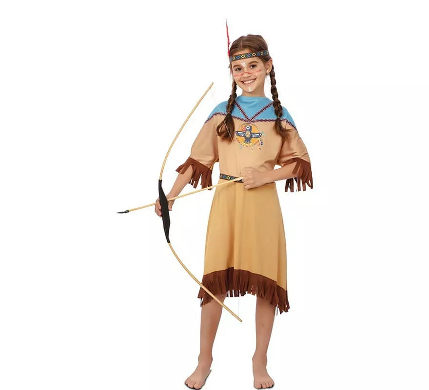 Disfraz de India Apache en vestido con tocado para niña