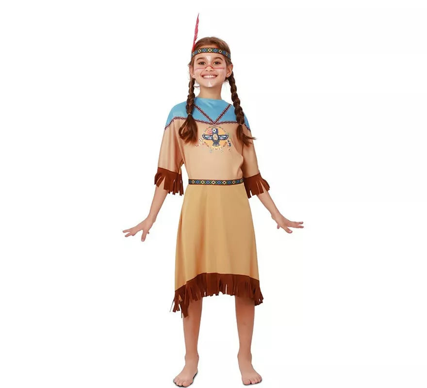 Disfraz de India Apache en vestido con tocado para niña