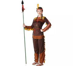 Brown Arapahoe Indian costume with fringes for women