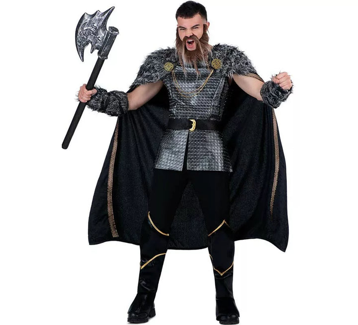 Disfraz de Jefe Vikingo plateado con capa para hombre