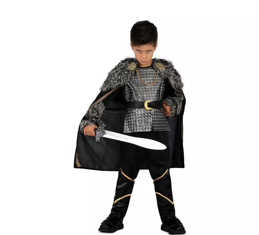 Disfraz de Jefe Vikingo plateado con capa para niño