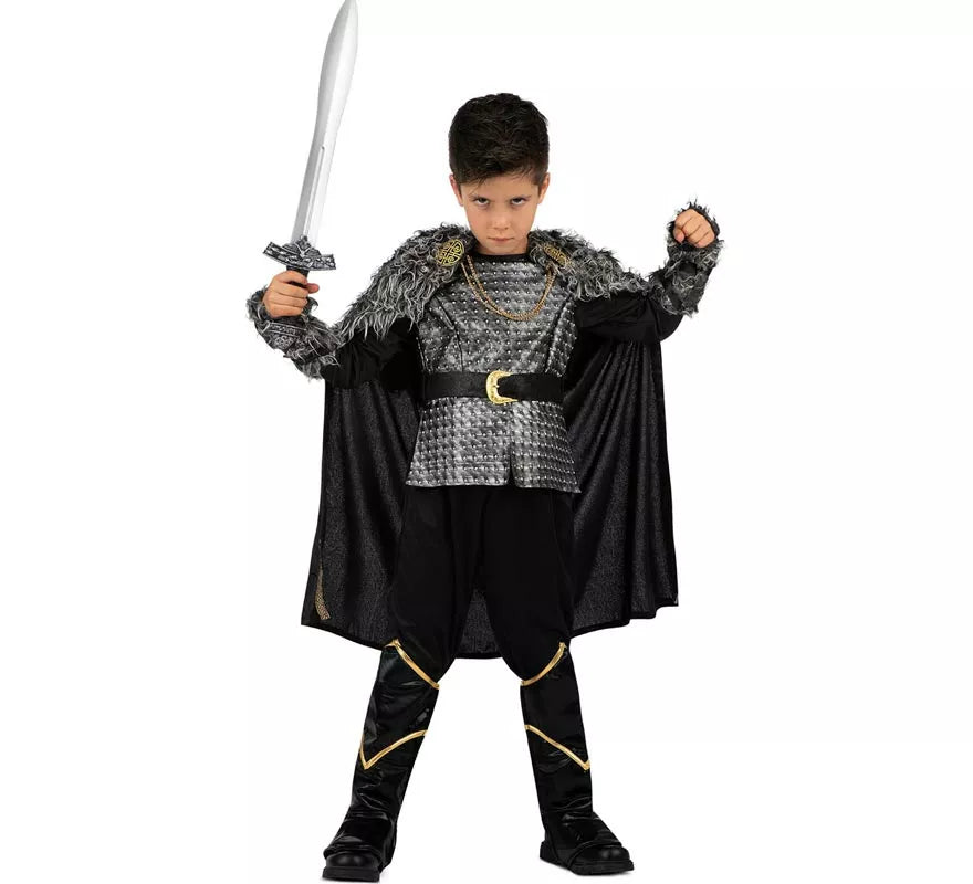 Translation missing: en.Disfraz de Jefe Vikingo plateado con capa para niño