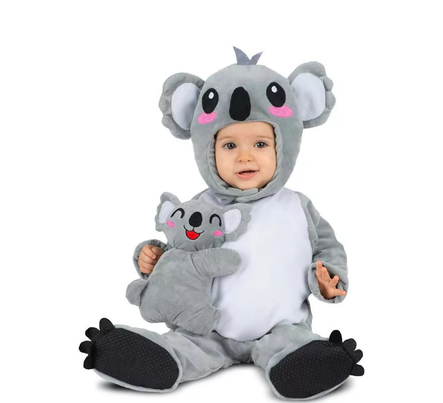 Translation missing: en.Disfraz de Koala gris con gorro y peluche para bebé y niños