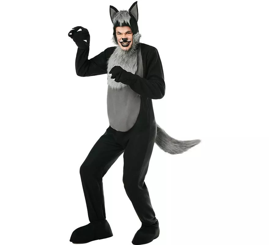 Disfraz de Lobo Peludo negro para adultos
