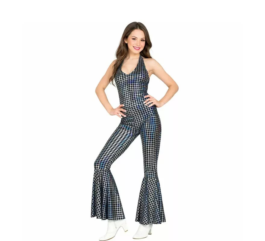 Disfraz de los Años 70 Disco mono a cuadros para mujer