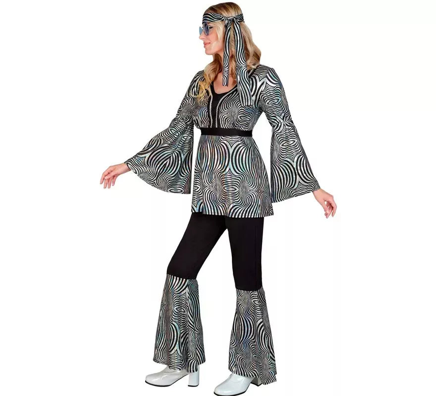 Disfraz de los años 70 Disco Olas plateadas para mujer