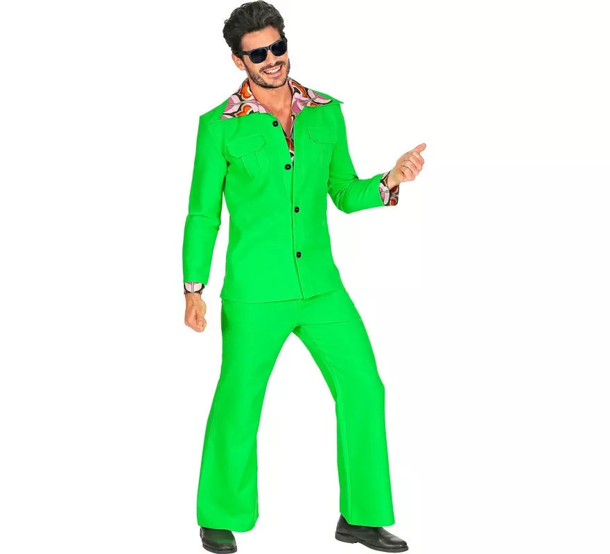 Disfraz de los años 70 Disco verde neón para hombre