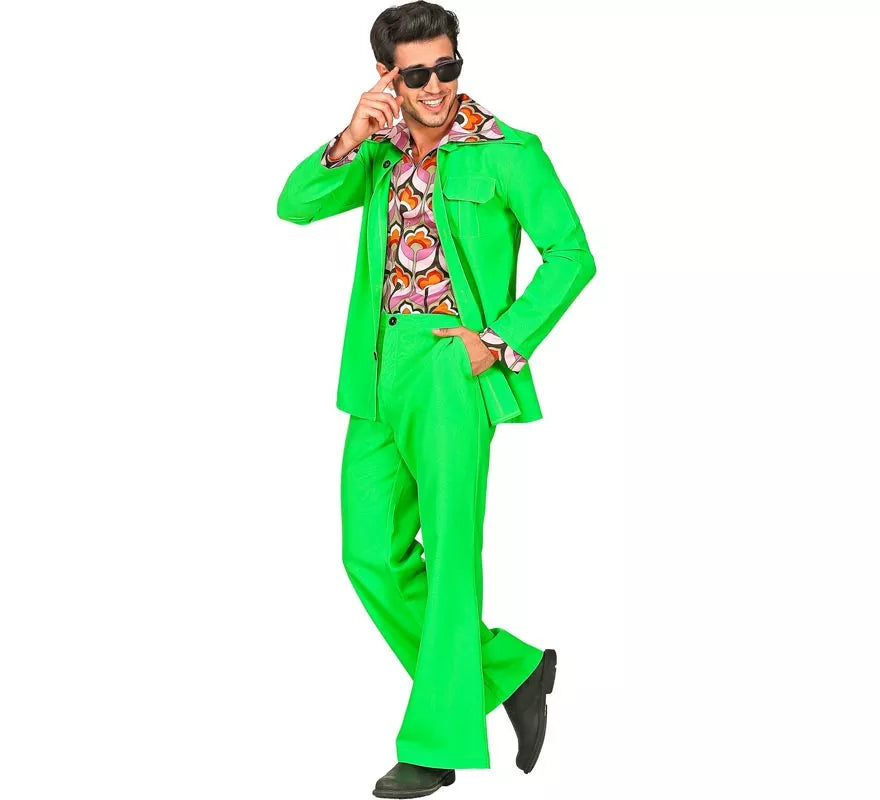 Disfraz de los años 70 Disco verde neón para hombre