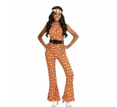 70s costume Orange diamonds on jumpsuit for women