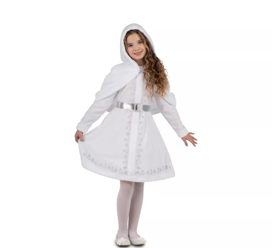 Disfraz de Mamá Noel blanca con capucha para niña