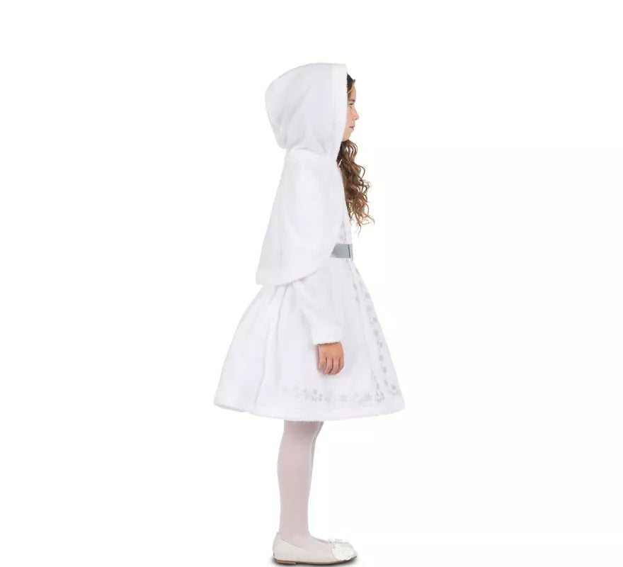Disfraz de Mamá Noel blanca con capucha para niña