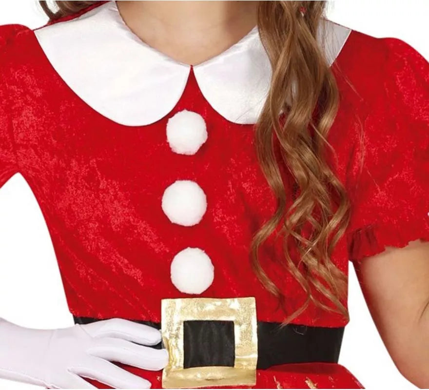 Disfraz de Mamá Noel brillante con cinturón para niña