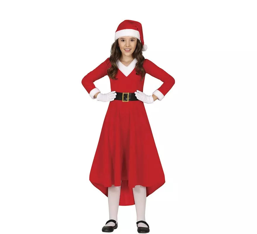 Disfraz de Mamá Noel en vestido largo para niña