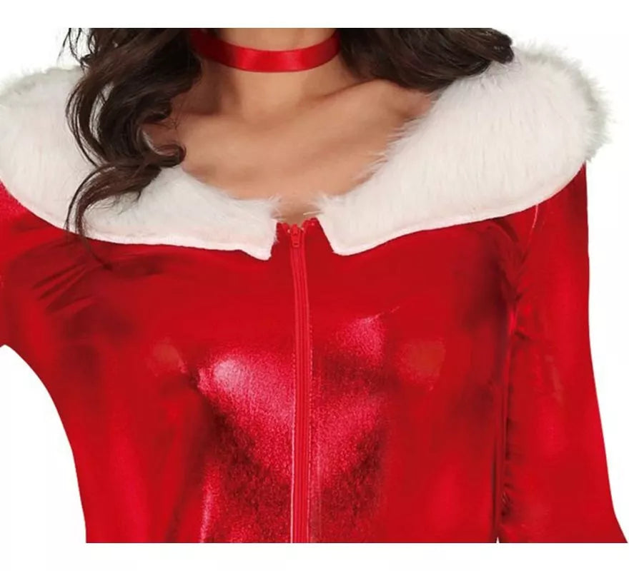 Translation missing: en.Disfraz de Mamá Noel rojo metálico con cinturón para mujer