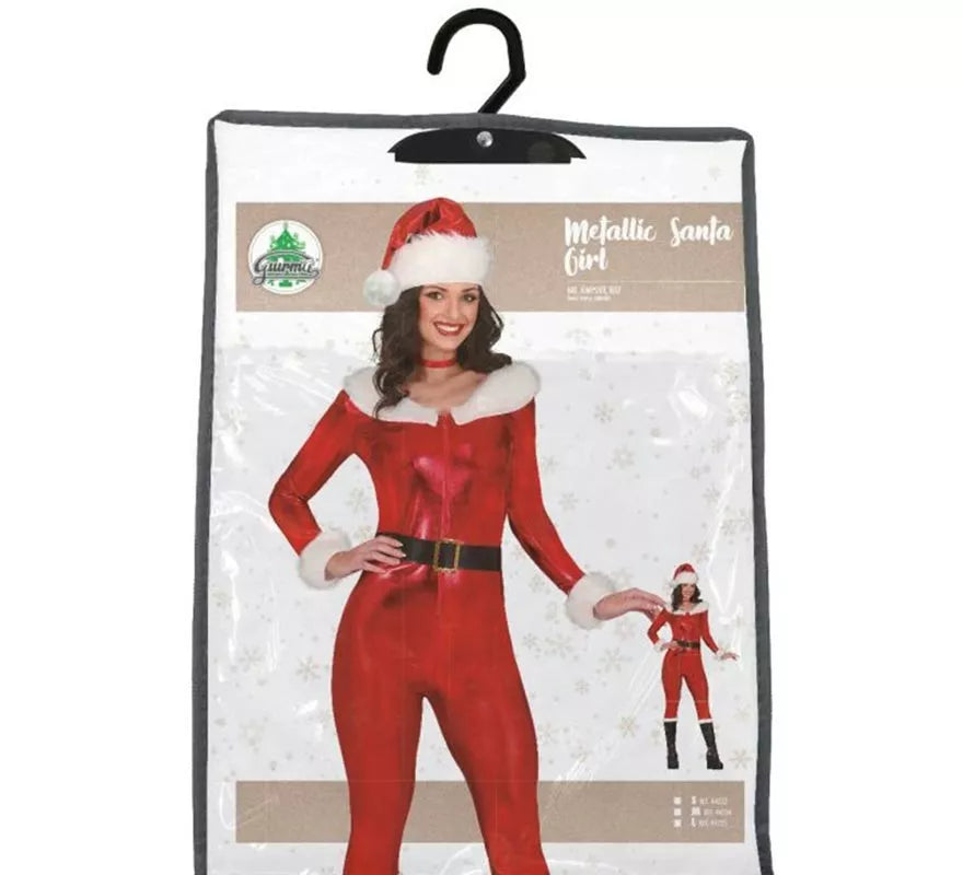 Translation missing: en.Disfraz de Mamá Noel rojo metálico con cinturón para mujer