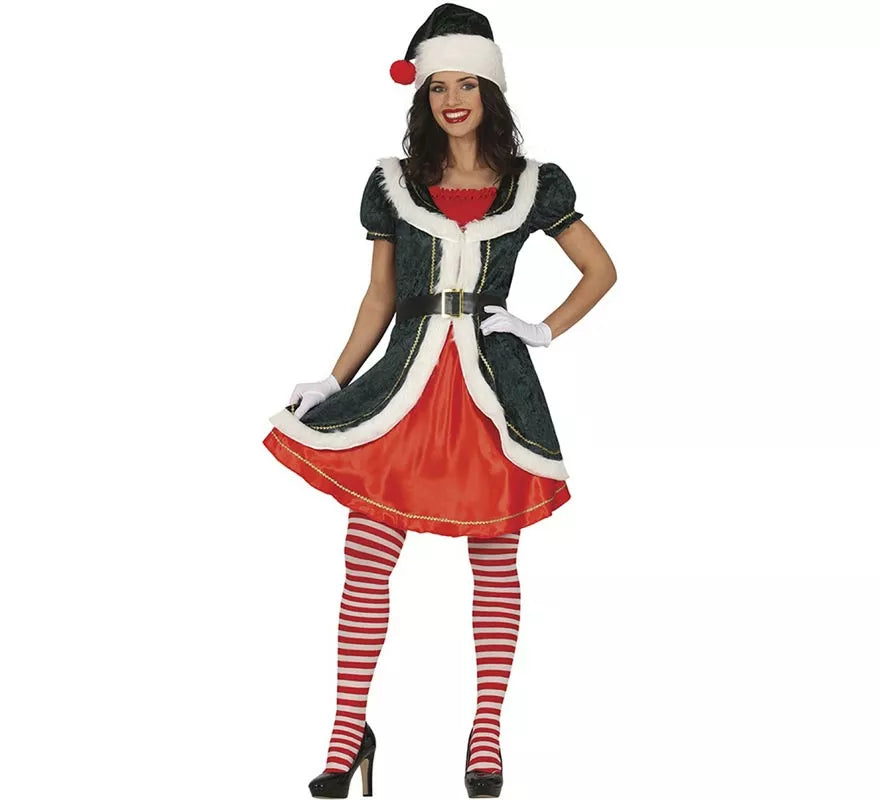 Disfraz de Mamá Noel verde con chaqueta para mujer