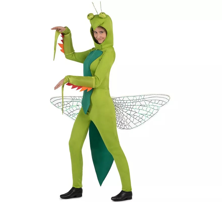 Disfraz de Mantis verde con capucha y alas para adulto