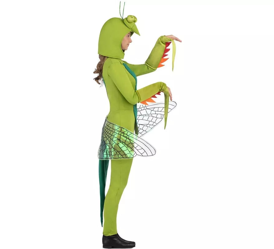 Disfraz de Mantis verde con capucha y alas para adulto